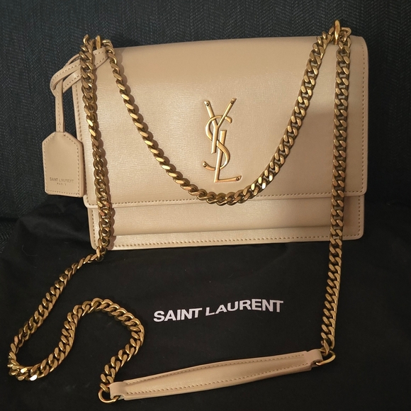 Saint Laurent Cream Shoulder Bag with Gold Chain - Picture 1 of 3